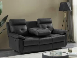 Vente-unique Bankstel 3+2-3- + 2-Zits-Relaxbank Van Zwart Leer Vineta