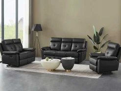 Vente-unique Bankstel 3+2-3- + 2-Zits-Relaxbank Van Zwart Leer Vineta