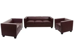 Vente-unique Set Zitbank + Fauteuil-3-2-1 Bankstel Lille (3-Delig), Kunstleer, Roodbruin