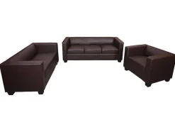 Vente-unique Set Zitbank + Fauteuil-3-2-1 Bankstel Lille (3-Delig), Kunstleer, Koffie