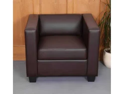 Vente-unique Set Zitbank + Fauteuil-3-2-1 Bankstel Lille (3-Delig), Kunstleer, Koffie