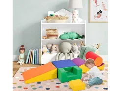 Vente-unique Spel Voor Binnen-6 Bouwstenen Voor Kinderen Of Baby'S - Trappen En Glijbaan - Klimspeelgoed - Pu + Epe - Gratis Combinatie