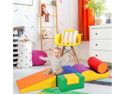 Vente-unique Spel Voor Binnen-6 Bouwstenen Voor Kinderen Of Baby'S - Trappen En Glijbaan - Klimspeelgoed - Pu + Epe - Gratis Combinatie