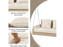 Vente-unique Hangstoel-114 Cm Hangstoel In Pe Rotan - 2 Plaatsen - 11 Cm Gewatteerd Zitkussen - Beige