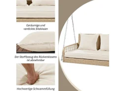 Vente-unique Hangstoel-114 Cm Hangstoel In Pe Rotan - 2 Plaatsen - 11 Cm Gewatteerd Zitkussen - Beige