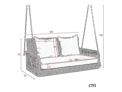 Vente-unique Hangstoel-114 Cm Hangstoel In Pe Rotan - 2 Plaatsen - 11 Cm Gecapitonneerd Zitkussen - Beige + Grijs