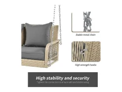 Vente-unique Hangstoel-114 Cm Hangstoel In Pe Rotan - 2 Plaatsen - 11 Cm Gecapitonneerd Zitkussen - Beige + Grijs