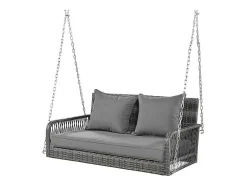 Vente-unique Hangstoel-114 Cm Hangstoel In Pe Rotan - 2 Plaatsen - 11 Cm Gewatteerd Zitkussen - Grijs