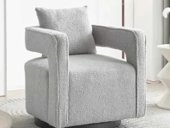 Vente-unique Fauteuil Stof-360° Draaibare Fauteuil In Grijze Badstof Met Kussen