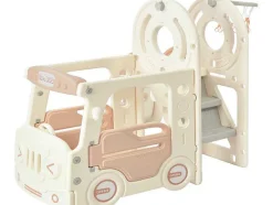 ModernLuxe Spel Voor Buiten-3 In 1 Glijbaan - Met Trap, Basketbalring - Autovorm - Roze