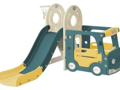 ModernLuxe Spel Voor Buiten-3 In 1 Glijbaan - Met Trap, Basketbalring - Autovorm - Groen