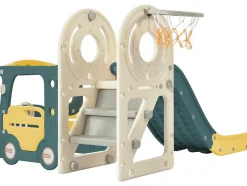 ModernLuxe Spel Voor Buiten-3 In 1 Glijbaan - Met Trap, Basketbalring - Autovorm - Groen