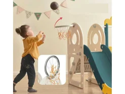 ModernLuxe Spel Voor Buiten-3 In 1 Glijbaan - Met Trap, Basketbalring - Autovorm - Groen