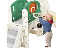 ModernLuxe Spel Voor Buiten-4 In 1 Glijbaan - Met Trap, Opbergruimte, Basketbalring - Groen
