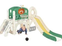 ModernLuxe Spel Voor Buiten-4 In 1 Glijbaan - Met Trap, Opbergruimte, Basketbalring - Groen