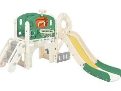 ModernLuxe Spel Voor Buiten-4 In 1 Glijbaan - Met Trap, Opbergruimte, Basketbalring - Groen