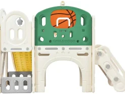 ModernLuxe Spel Voor Buiten-4 In 1 Glijbaan - Met Trap, Opbergruimte, Basketbalring - Groen