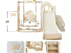 ModernLuxe Spel Voor Buiten-5 In 1 Glijbaan - Met Trap, Schommel, Opbergruimte, Basketbalring - Lichtgeel