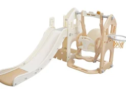 ModernLuxe Spel Voor Buiten-5 In 1 Glijbaan - Met Trap, Schommel, Opbergruimte, Basketbalring - Lichtgeel