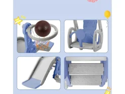 ModernLuxe Spel Voor Buiten-4 In 1 Glijbaan - Met Trap, Schommel, Basketbalring - Blauw