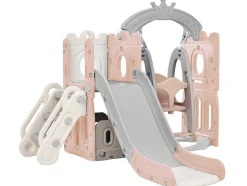 ModernLuxe Spel Voor Buiten-5 In 1 Glijbaan - Met Trap, Schommel, Opbergruimte, Basketbalring - Roze