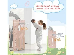 ModernLuxe Spel Voor Buiten-5 In 1 Glijbaan - Met Trap, Schommel, Opbergruimte, Basketbalring - Roze
