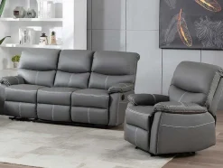 Vente-unique Set Zitbank + Fauteuil-3+1 Zitbank In Grijze Kunstleer - Canby