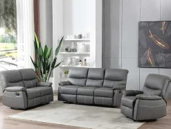 Vente-unique Set Zitbank + Fauteuil-3+1 Zitbank In Grijze Kunstleer - Canby