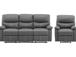 Vente-unique Set Zitbank + Fauteuil-3+1 Zitbank In Grijze Kunstleer - Canby
