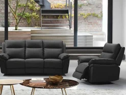 Vente-unique Set Zitbank + Fauteuil-3 Zits Relaxbank En -Fauteuil Van Buffelleer Pakita - Zwart