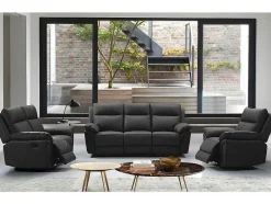 Vente-unique Set Zitbank + Fauteuil-3+2 Zits Relaxbank En -Fauteuil Van Buffelleer Pakita - Zwart