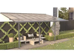 EXPERTLAND Prieel, Pergola, Gazebo En Kiosk-Aanleunende Pergola In Aluminium 15,1M Antraciet Alvaro - L497Xd305Xh240/285 Cm