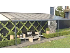 EXPERTLAND Prieel, Pergola, Gazebo En Kiosk-Aanleunende Pergola In Aluminium 18,8M Antraciet Alvaro - L618Xd305Xh240/285 Cm