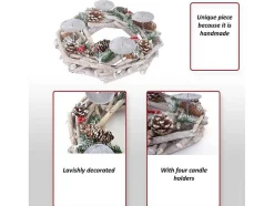 Vente-unique Decoratieobject Voor Binnen-Adventskrans Rond Hout Zonder Kaarsen, Met Kaarsen, Rood