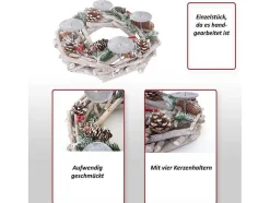 Vente-unique Decoratieobject Voor Binnen-Adventskrans Rond Hout Zonder Kaarsen, Met Kaarsen, Rood