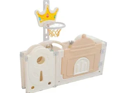 ModernLuxe Babymeubel-Afneembare En Opvouwbare Babybox 12+2 Met Speelbord, Basketbalring En Schommel Poederroze