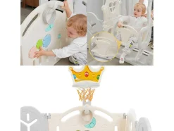 ModernLuxe Babymeubel-Afneembare En Opvouwbare Babybox 12+2 Met Speelbord, Basketbalring En Schommel Lichtgrijs