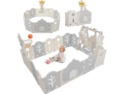 ModernLuxe Babymeubel-Afneembare En Opvouwbare Babybox 12+2 Met Speelbord, Basketbalring En Schommel Lichtgrijs