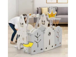 ModernLuxe Babymeubel-Afneembare En Opvouwbare Babybox 12+2 Met Speelbord, Basketbalring En Schommel Lichtgrijs