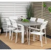 Vente-unique Tuinset-Albany Tuinmeubelset Tafel 90X152/210Cm En 6 Stoel Santorini Wit, Grijs, Cremekleur.