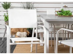Vente-unique Tuinset-Albany Tuinmeubelset Tafel 90X152/210Cm En 6 Stoel Santorini Wit, Grijs, Cremekleur.