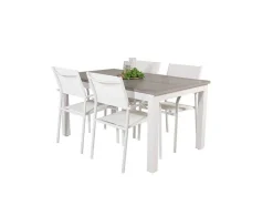 Vente-unique Tuinset-Albany Tuinmeubelset Tafel 90X152/210Cm En 4 Stoel Santorini Wit, Grijs, Cremekleur.