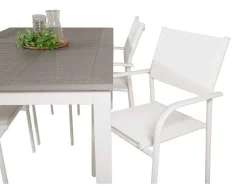 Vente-unique Tuinset-Albany Tuinmeubelset Tafel 90X152/210Cm En 4 Stoel Santorini Wit, Grijs, Cremekleur.
