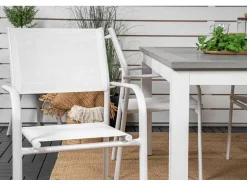 Vente-unique Tuinset-Albany Tuinmeubelset Tafel 90X152/210Cm En 4 Stoel Santorini Wit, Grijs, Cremekleur.