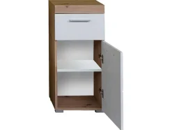Trendteam Wastafelmeubel-Amandamandobea Badkamerkast 1 Lade, 2 Deuren Eiken Decor, Wit Hoogglans.