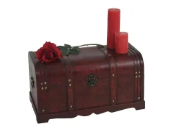 Vente-unique Kleine Opberger En Slaapkameraccessoire-Antibes Houten Kist, Antiek Look, Rond, Rond