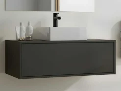 Vente-unique Badkamermeubel Met Enkele Wastafel-Antracietgrijs Hangend Badkamermeubel Met Enkele Wastafel - 94 Cm - Teana Ii