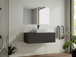 Vente-unique Badkamermeubel Met Enkele Wastafel-Antracietgrijs Hangend Badkamermeubel Met Enkele Wastafel - 94 Cm - Teana Ii
