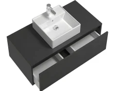 Vente-unique Badkamermeubel Met Enkele Wastafel-Antracietgrijs Hangend Badkamermeubel Met Enkele Wastafel - 94 Cm - Teana Ii