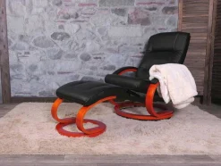 Vente-unique Fauteuil Kunstleer-Aprilia Relaxfauteuil Met Kruk, Zwart
